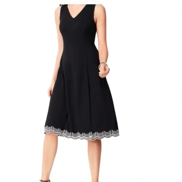 Talbots Black Fit & Flare Dress Sleeveless V-neck Flattering Knee Length 8 - Picture 1 of 12